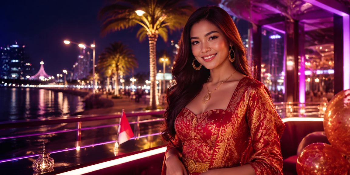 Tampilan bonus VIP dengan pencahayaan neon yang memukau dan penuh warna