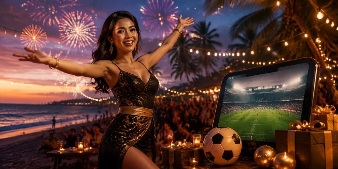 Pengguna mengakses layanan casino mobile dari tepi pantai dengan smartphone di tangan